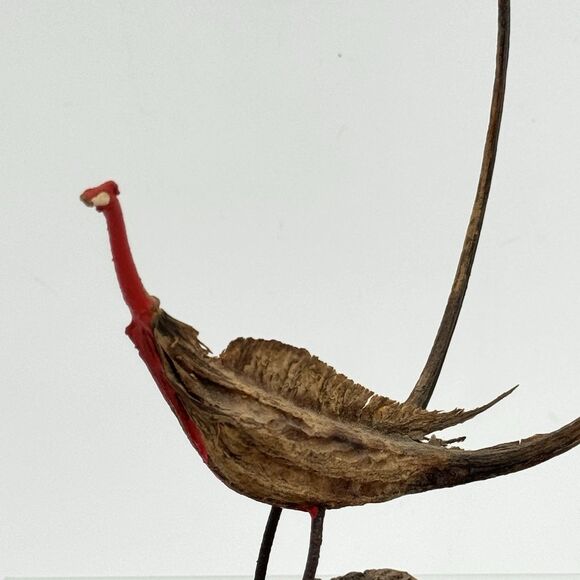 Vintage Devil's Claw Seed Pod Bird Sculpture Mounted on Driftwood Bark - Picture 2 of 13